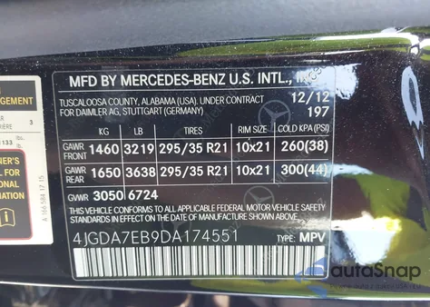 2013 Mercedes-Benz Ml 63 Amg 4Matic from USA, damaged, VIN 4JGDA7EB9DA174551
